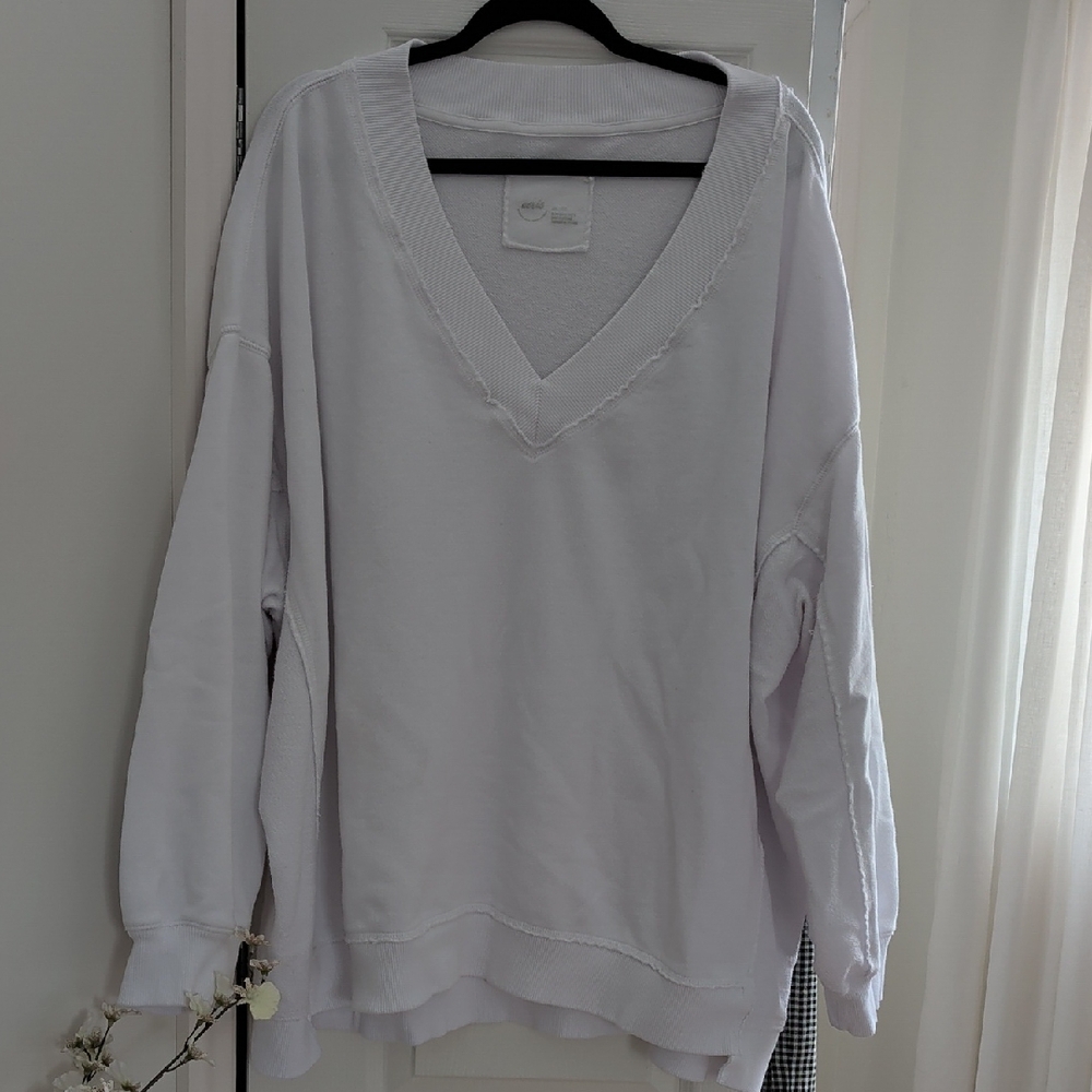 Aerie Vaca Everyday Raw Hem Oversized Women's V-Neck Sweatshirt